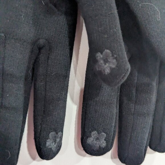 Velvet and Fleece Lined Gloves with Bow Detail Black Size L/XL - Picture 3 of 4